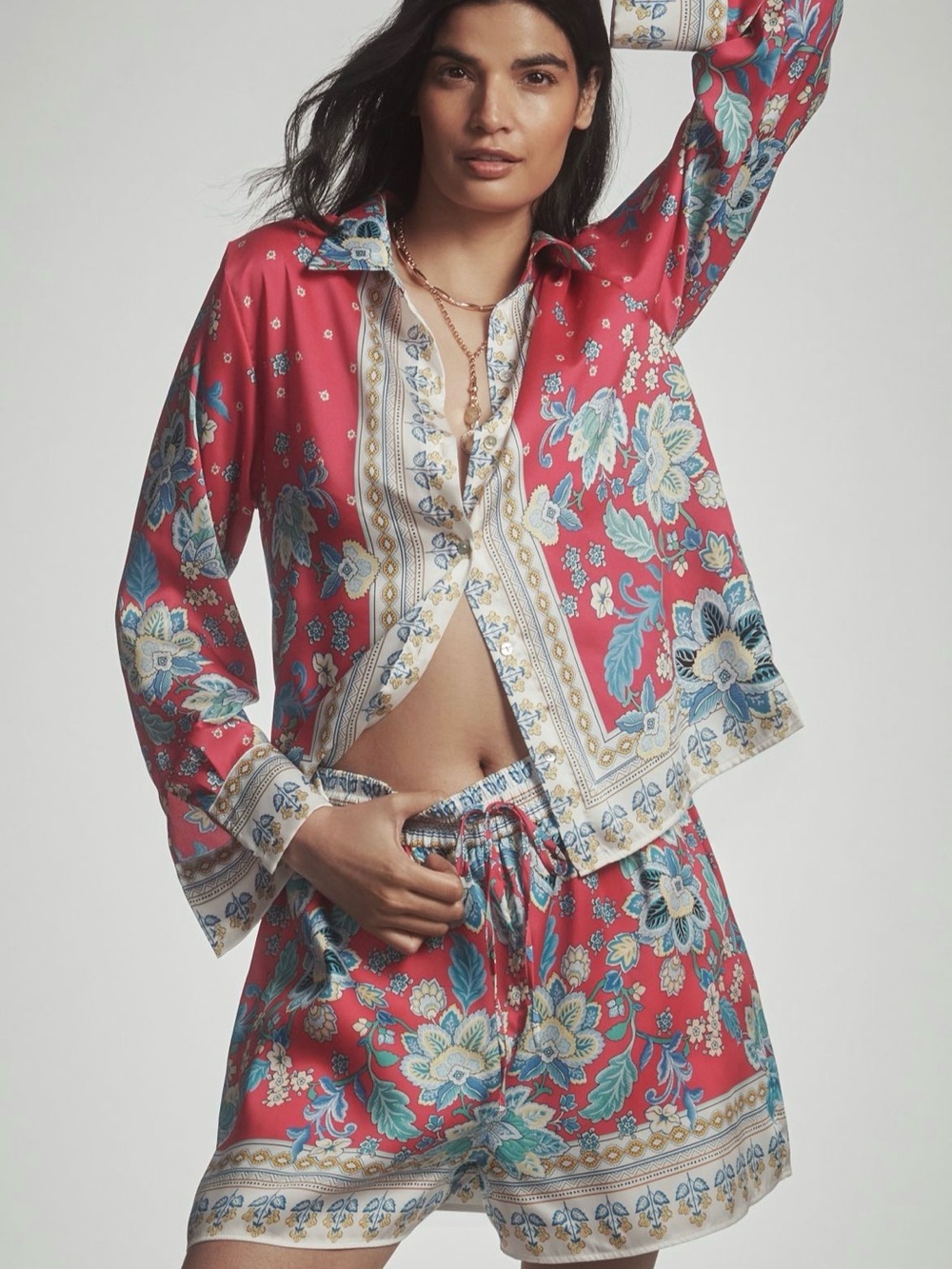 Maeve Pink Silky Floral Satin Top